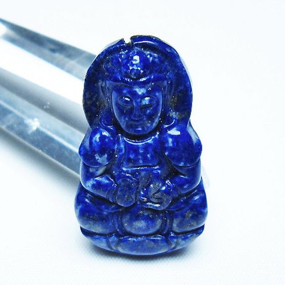 ラピスラズリ 手彫り 観音 置物[T25-40712]