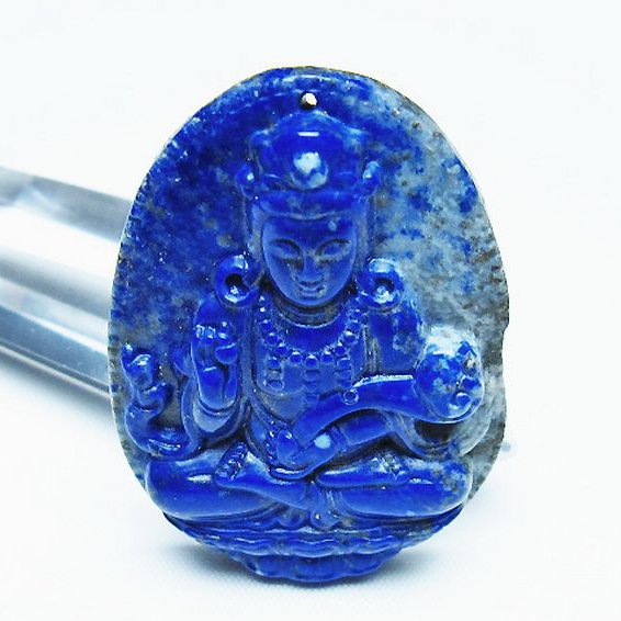 ラピスラズリ 手彫り 観音 置物[T25-40745]