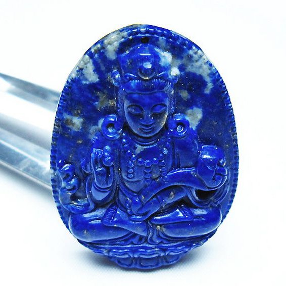 ラピスラズリ 手彫り 観音 置物[T25-40753]