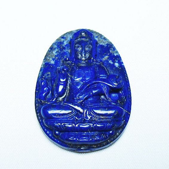 ラピスラズリ 手彫り 観音 置物[T25-40754]