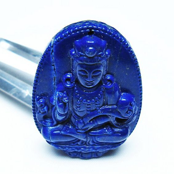 ラピスラズリ 手彫り 観音 置物[T25-40757]