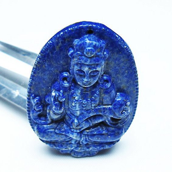 ラピスラズリ 手彫り 観音 置物[T25-40758]