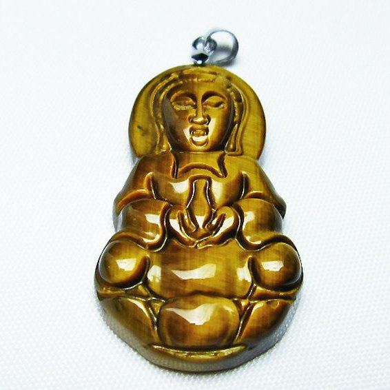 タイガーアイ※黄虎目石観音 ペンダント [T252-1258]