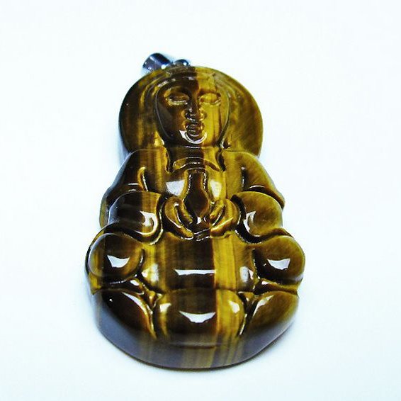 タイガーアイ※黄虎目石観音 ペンダント [T252-1380]