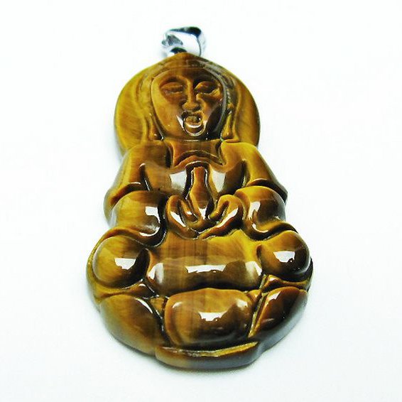タイガーアイ※黄虎目石観音 ペンダント [T252-1468]