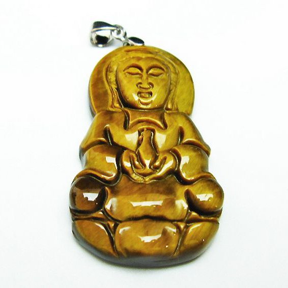 タイガーアイ※黄虎目石観音 ペンダント [T252-1545]