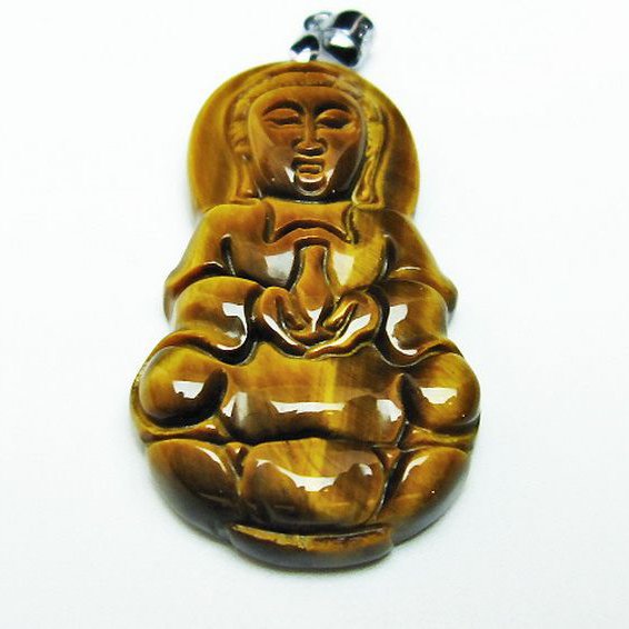 タイガーアイ※黄虎目石観音 ペンダント [T252-1548]