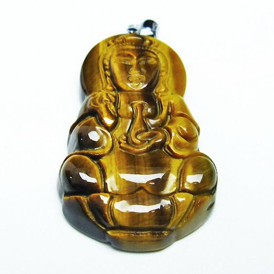 タイガーアイ※黄虎目石観音 ペンダント [T252-1555]