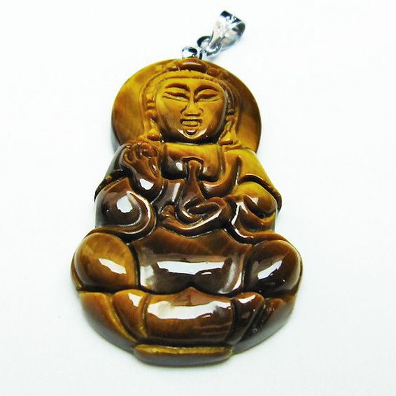 タイガーアイ※黄虎目石観音 ペンダント [T252-1569]