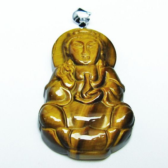 タイガーアイ※黄虎目石観音 ペンダント [T252-1574]