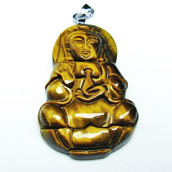 タイガーアイ※黄虎目石観音 ペンダント [T252-1575]