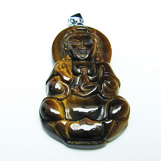 タイガーアイ※黄虎目石観音 ペンダント [T252-1577]