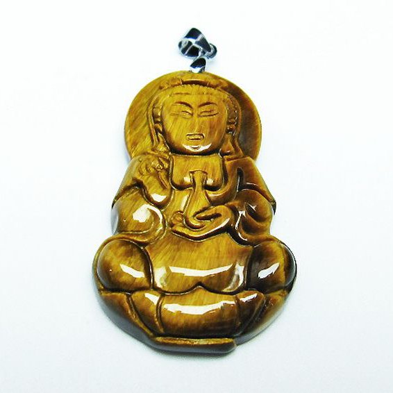 タイガーアイ※黄虎目石観音 ペンダント [T252-1579]
