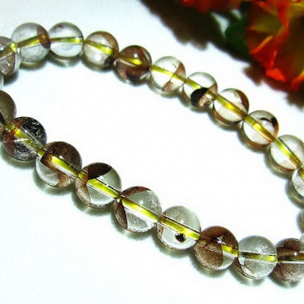 ゴールドファントム水晶 ブレスレット 8mm [T262-466]