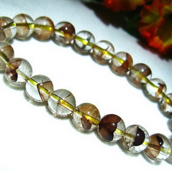 ゴールドファントム水晶 ブレスレット 8mm [T262-476]