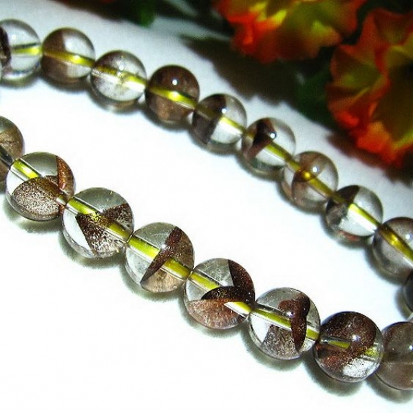 ゴールドファントム水晶 ブレスレット 9mm [T262-488]