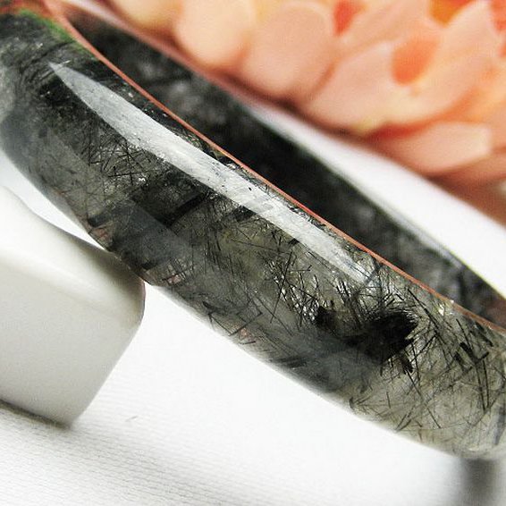 ブラックルチルクォーツ バングル 55mm [T274-39]