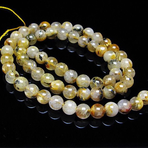 ゴールドタイチンルチル 一連 7mm ビーズ [t320-3855]