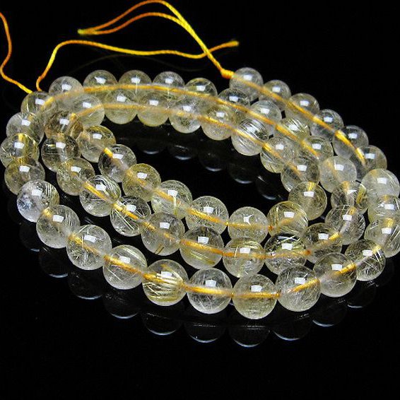 ゴールドタイチンルチル 一連 7mm ビーズ [t320-3858]