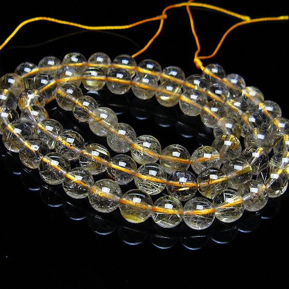 ゴールドタイチンルチル 一連 7mm ビーズ [t320-3863]