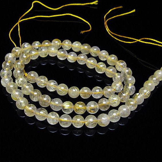 ゴールドタイチンルチル 一連 6mm ビーズ [t320-3870]