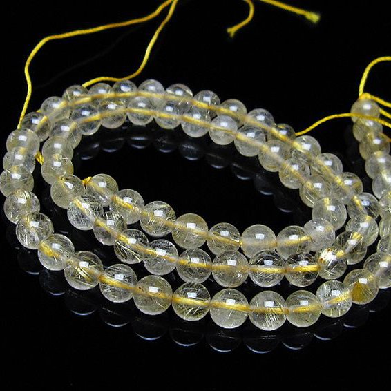 ゴールドタイチンルチル 一連 6mm ビーズ [t320-3879]