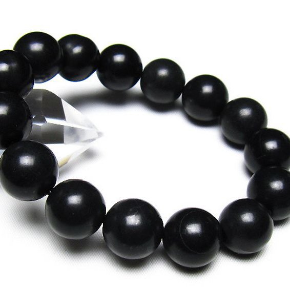 北海道上ノ国町産 ブラックシリカ ブレスレット 14mm [t325-5603]