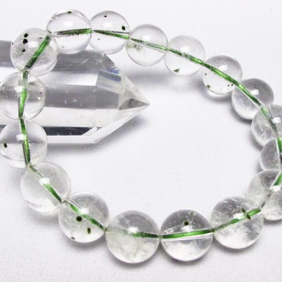 緑針入り 水晶 丸玉 ブレスレッ 12mm [T33-8129]