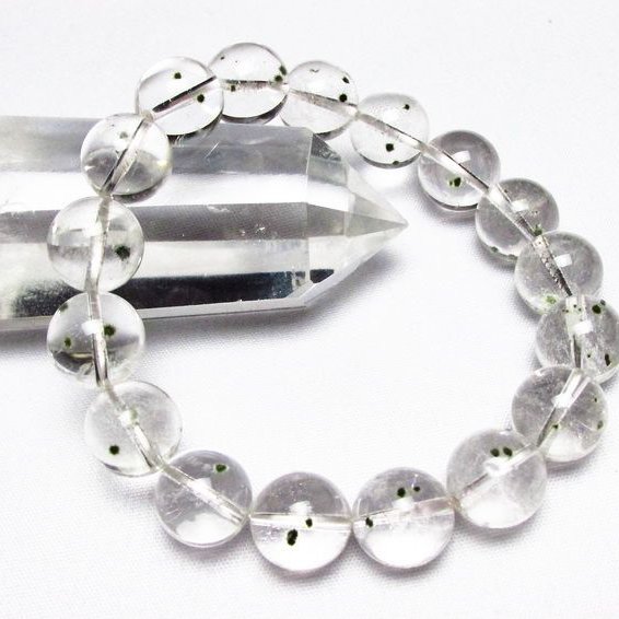 緑針入り 水晶 丸玉 ブレスレッ 12mm [T33-8131]