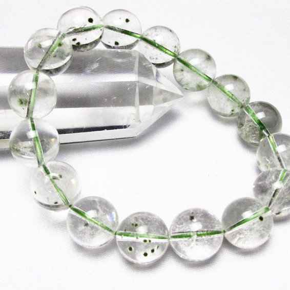 緑針入り 水晶 丸玉 ブレスレッ 14mm [T33-8132]