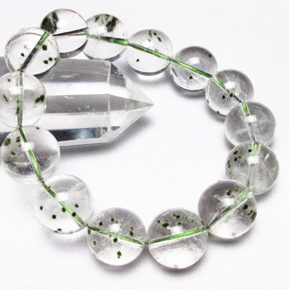 緑針入り 水晶 丸玉 ブレスレッ 16mm [T33-8135]