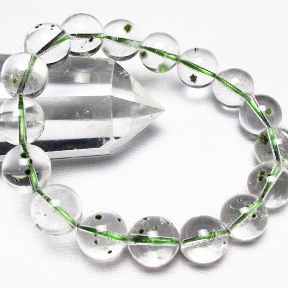 緑針入り 水晶 丸玉 ブレスレッ 12mm [T33-8137]