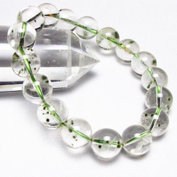 緑針入り 水晶 丸玉 ブレスレッ 12mm [T33-8138]