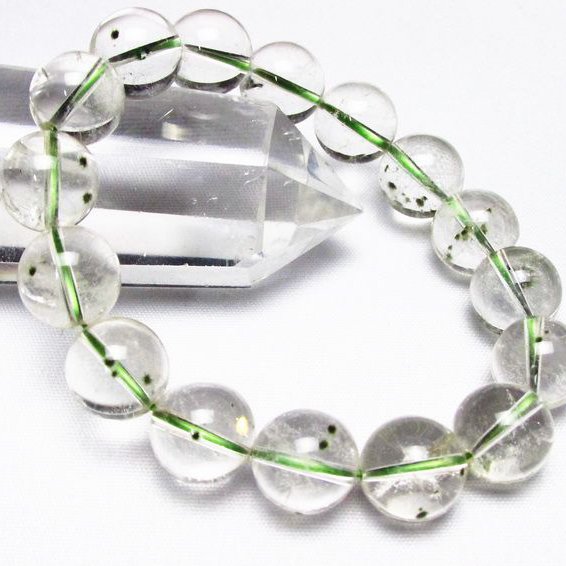 緑針入り 水晶 丸玉 ブレスレッ 13mm [T33-8139]