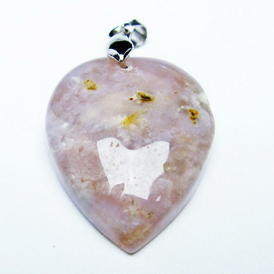 桜メノウ チェリーブロッサムアゲート ハート  ペンダント [T335-2351]