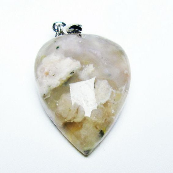 桜メノウ チェリーブロッサムアゲート ハート  ペンダント [T335-2509]