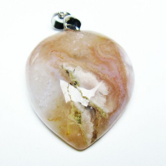 桜メノウ チェリーブロッサムアゲート ハート  ペンダント [T335-2525]