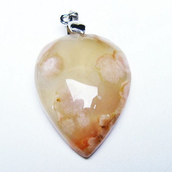 桜メノウ チェリーブロッサムアゲート ハート  ペンダント [T335-2542]