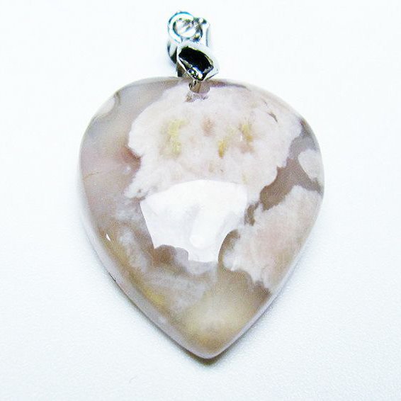 桜メノウ チェリーブロッサムアゲート ハート  ペンダント [T335-2825]