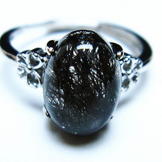 ブラックルチルクォーツ 指輪 (14号)[T343-1038]