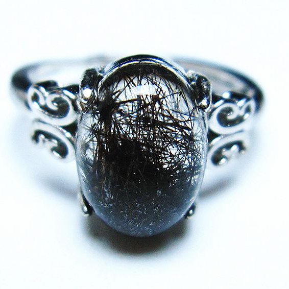 ブラックルチルクォーツ 指輪 (12号)[T343-1064]