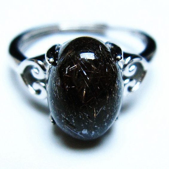ブラックルチルクォーツ 指輪 (13号)[T343-1093]