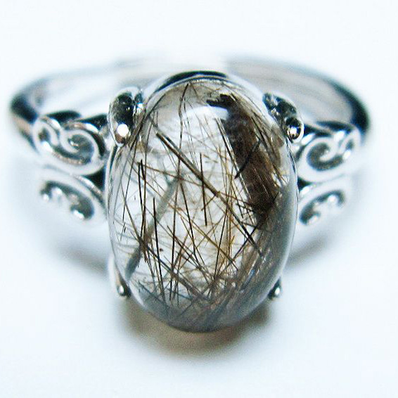 ブラックルチルクォーツ 指輪 (12号)[T343-1141]