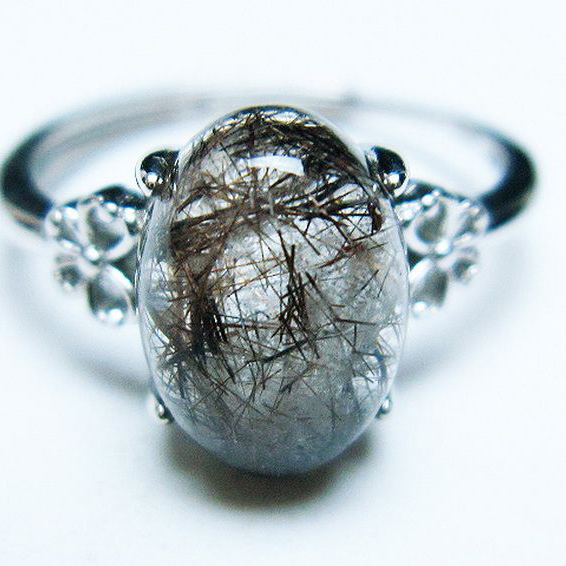 ブラックルチルクォーツ 指輪 (15号)[T343-1162]