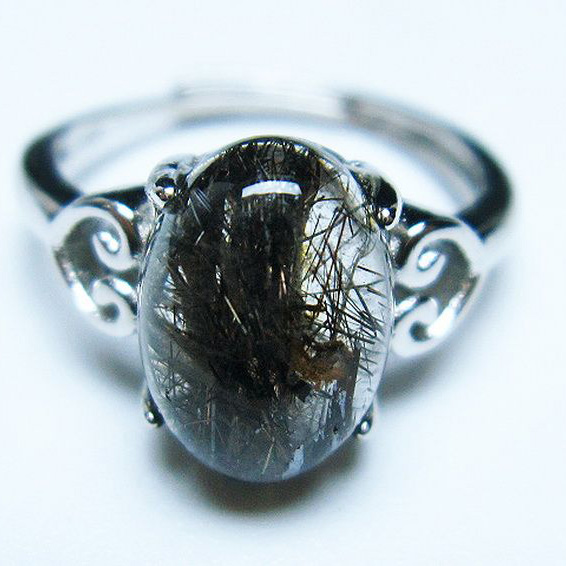 ブラックルチルクォーツ 指輪 (13号)[T343-1202]