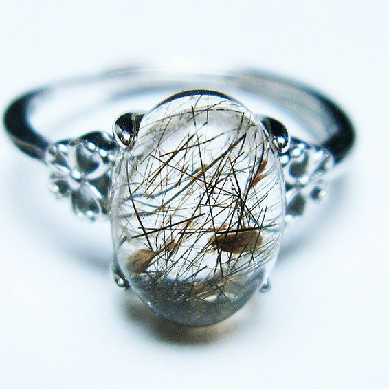 ブラックルチルクォーツ 指輪 (14号)[T343-1205]