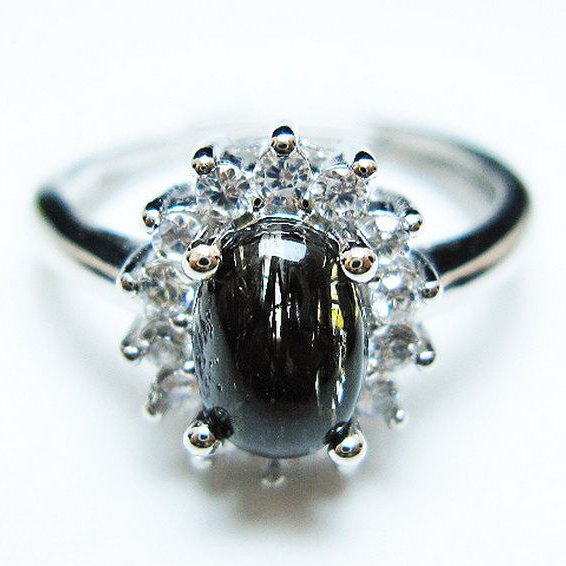 ブラックルチルクォーツ 指輪 (14号)[T343-1284]