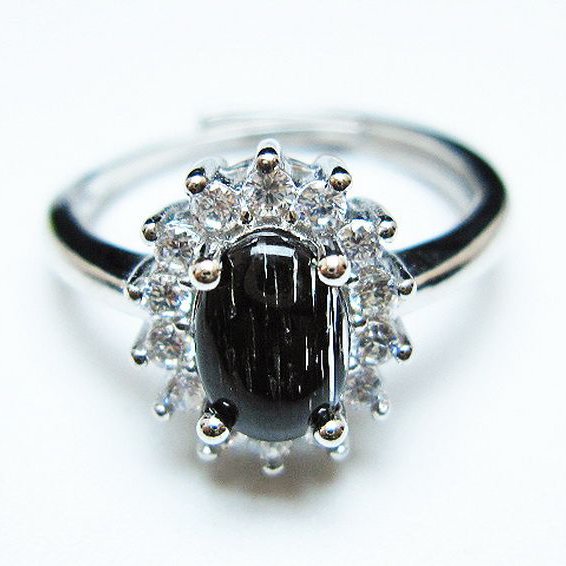 ブラックルチルクォーツ 指輪 (14号)[T343-1289]