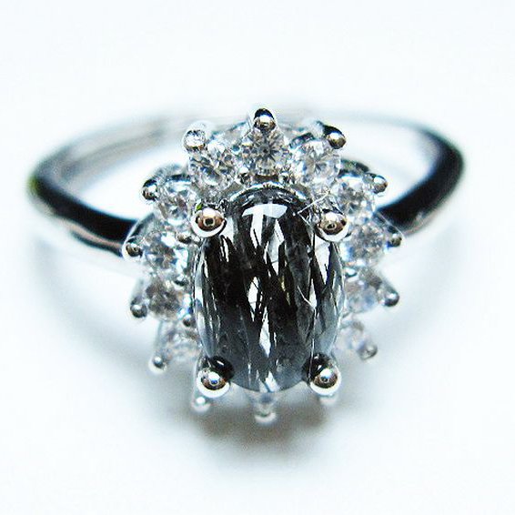 ブラックルチルクォーツ 指輪 (14号)[T343-1300]