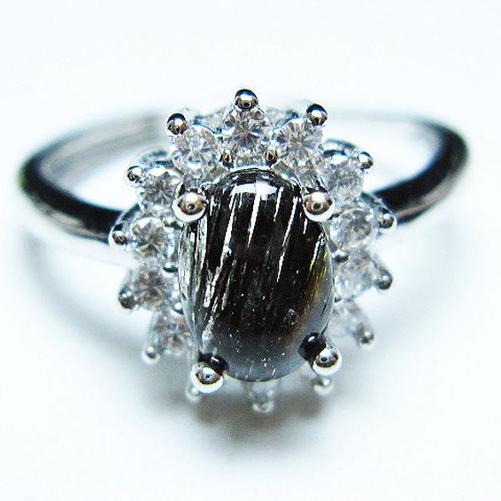 ブラックルチルクォーツ 指輪 (15号)[T343-1329]